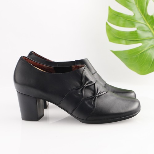 Abeo Womens Olivya Pump Size 11 N Black Leather Block Heel Bootie Bow Detail - Picture 6 of 14