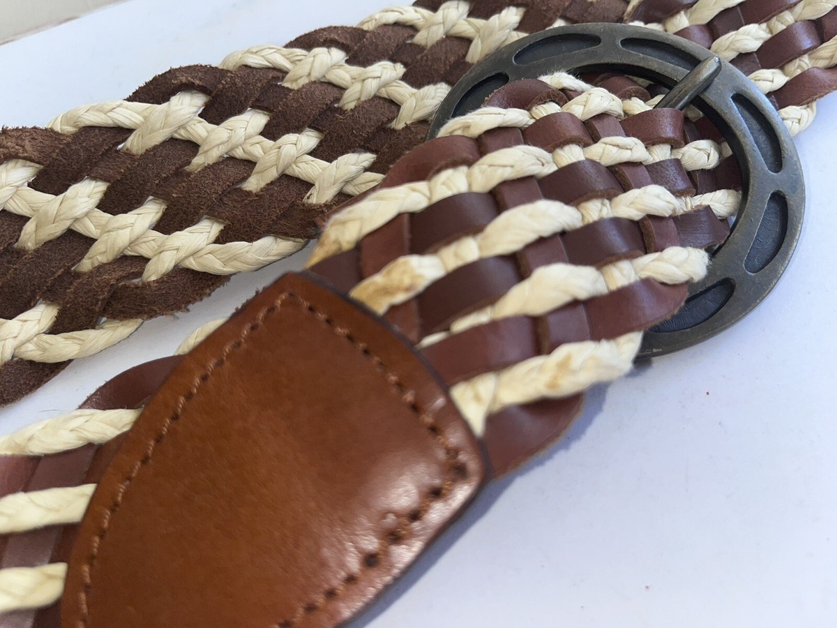 Free People Wide Braided Brown Leather Jute Straw Brass Horseshoe Buckle Belt Free People We The Free Brix Belt | Harbour Thread main image 3