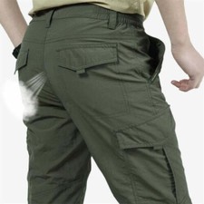 Uomo Elastico Vita Multi Tasca Largo Cargo Pantaloni