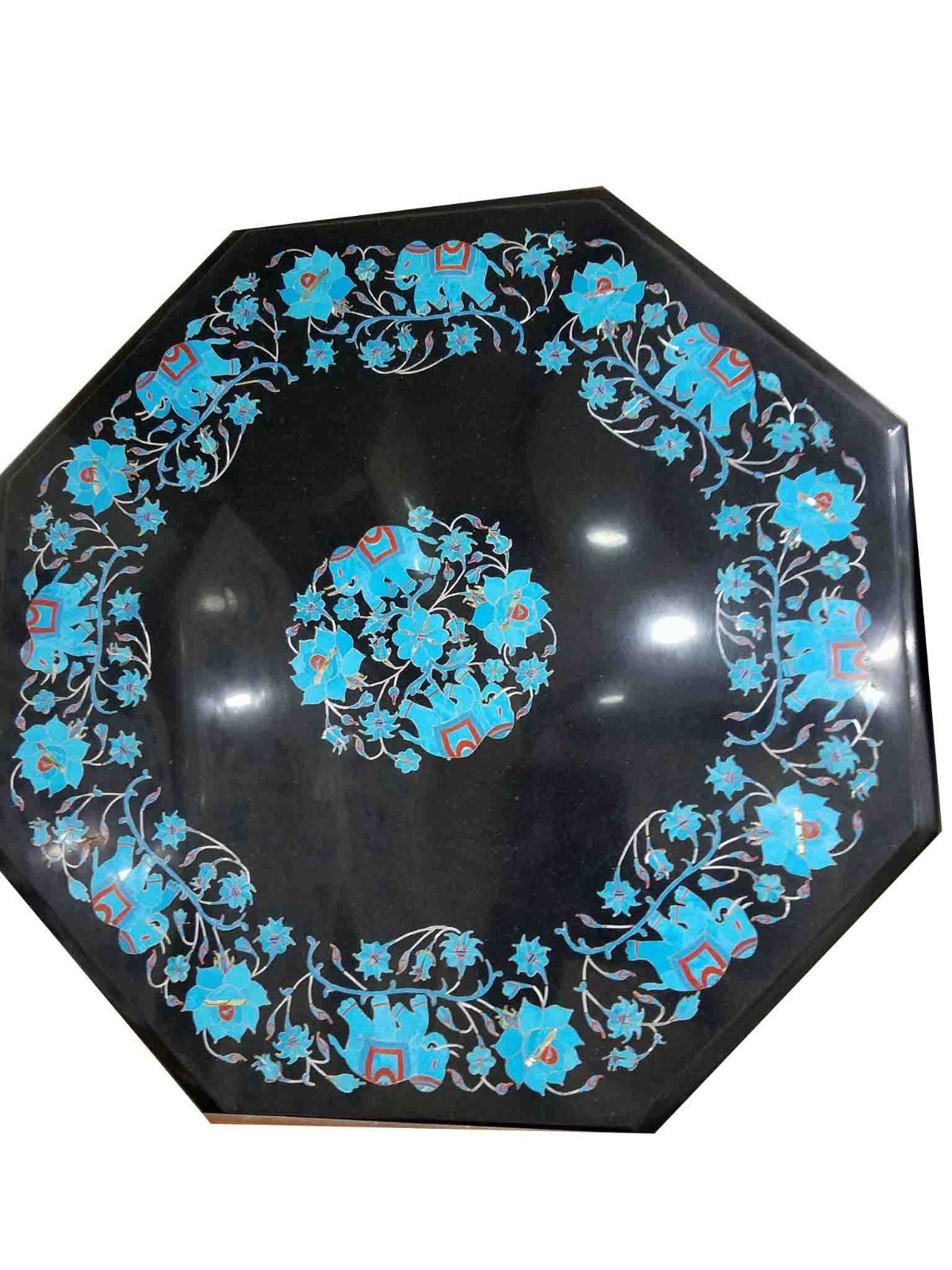 18-inch handmade marble-inlay table top with semi-precious stones for home or garden decor