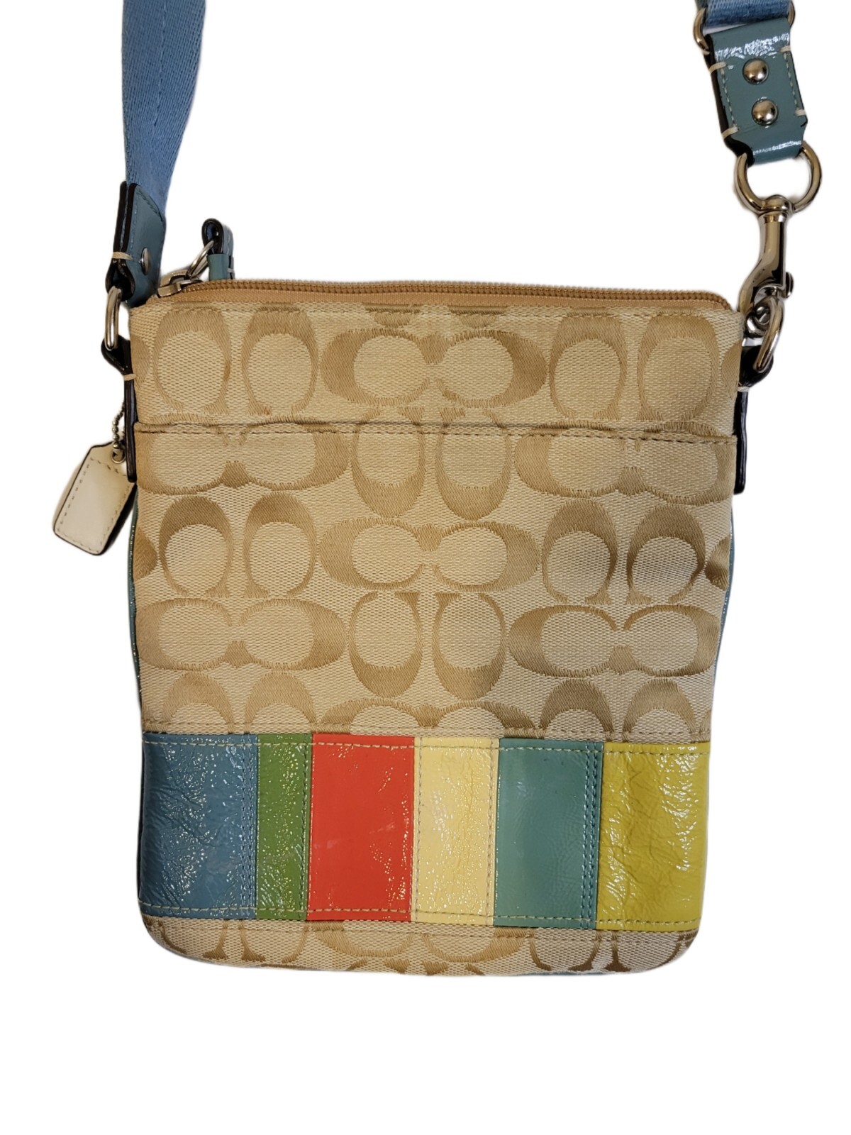 Coach Beige Blue Jacquard Hamptons Weekend Multicolor Stripe Swingpack Crossbody image 4