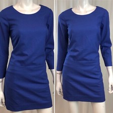 J. Crew 0 Blue Long Sleeve Round Neck Wool Draped Pockets Sheath Work Mini Dress