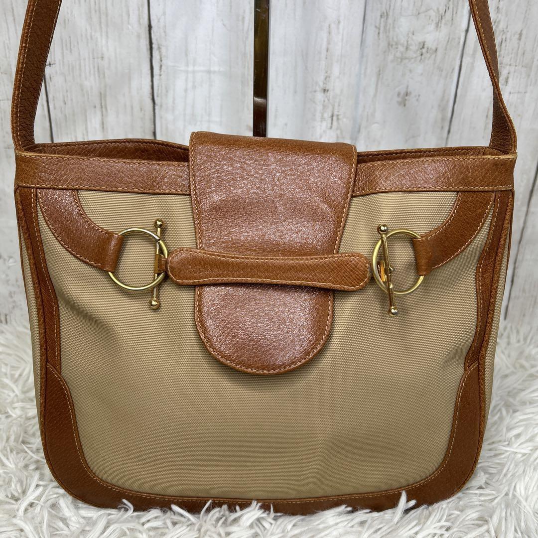 GUCCI Shoulder Bag Canvas Brown Horse bit Gold Hardware GUCCI Shoulder Bag Canvas Brown Horse bit Gold Hardware