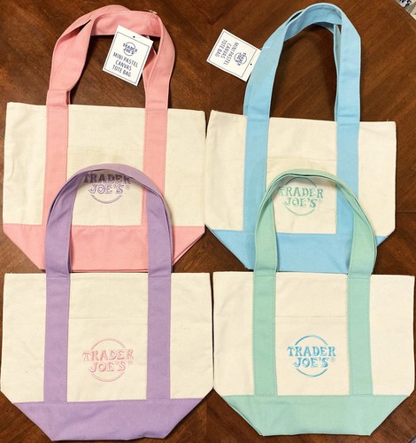Trader Joe's Mini Pastel Canvas Tote Bag Set of 4 NWT Spring 2025 Limited