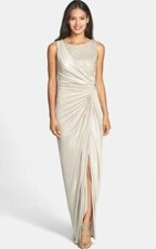 ADRIANNA PAPELL Metallic Lace  Jersey Gown 10