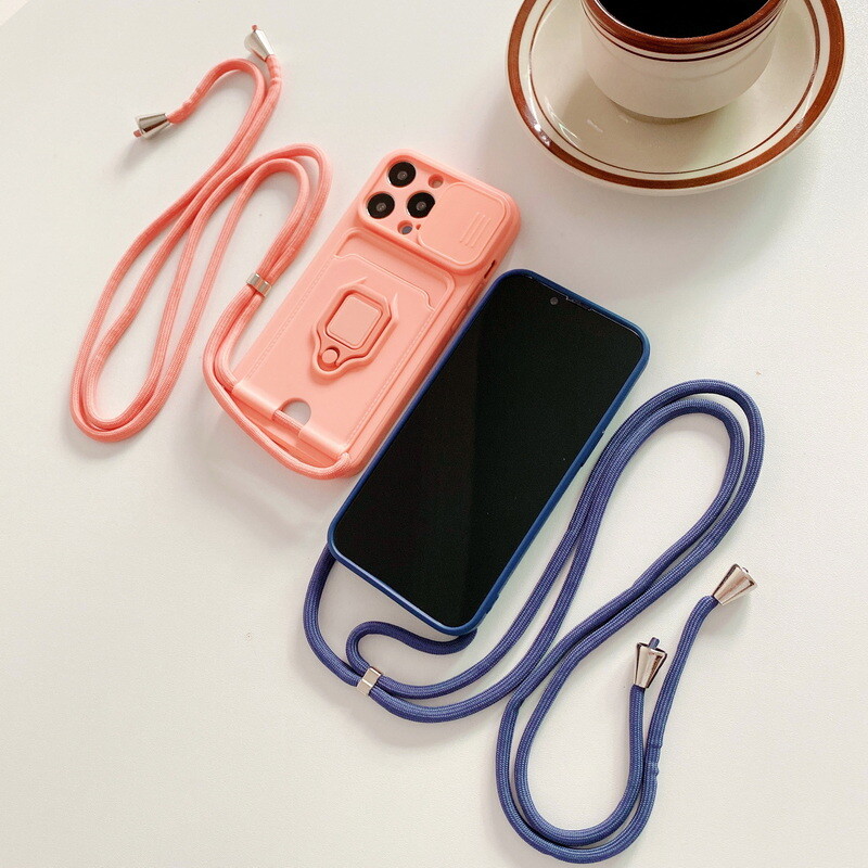 Durable TPU Ring Holder Phone Case for iPhone 14 13 12 11 Pro Max XS with Neck Lanyard