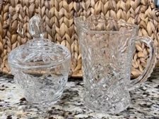 ANCHOR HOCKING PRECUT CLEAR PINEAPPLE CUT SUGAR AND CREAMER WITH LID VINTAGE