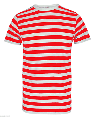 Mens Black White Red Striped Stripe Stripey T-shirt Fancy Dress Colours S-XL