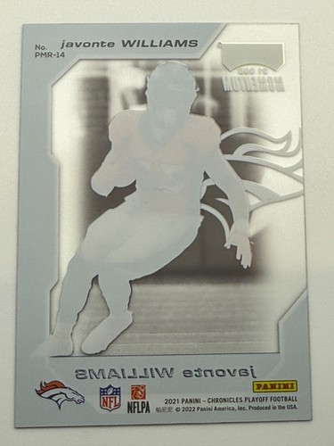JAVONTE WILLIAMS #PMR-14 RC 2021 PANINI CHRONICLES PLAYOFF BRONCOS - Picture 2 of 4