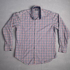 Thomas Dean Casual Button Front Dress Shirt Men Large Long Sleeve Gingham Checks