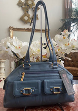 Nwt Stone Mountain Blue Genuine Leather Medium Satchel Shoulder Bag, Mrsp $210