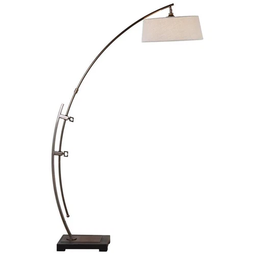 Uttermost Calogero Iron Fabric Arc Floor Lamp in Dark Bronze and Light Beige - Picture 1 of 4
