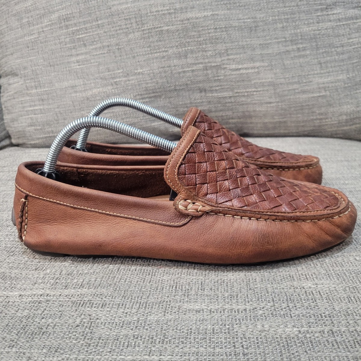 Johnston & Murphy Slip On Loafers Brown Leather Square Toe Mens 9M Good Johnston & Murphy Loafer Solid Casual Shoes for Men for sale  main image 3