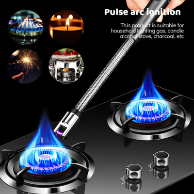 Electric BBQ Lighter Rechargeable Arc Flameless USB Adjustable Neck Windproof *