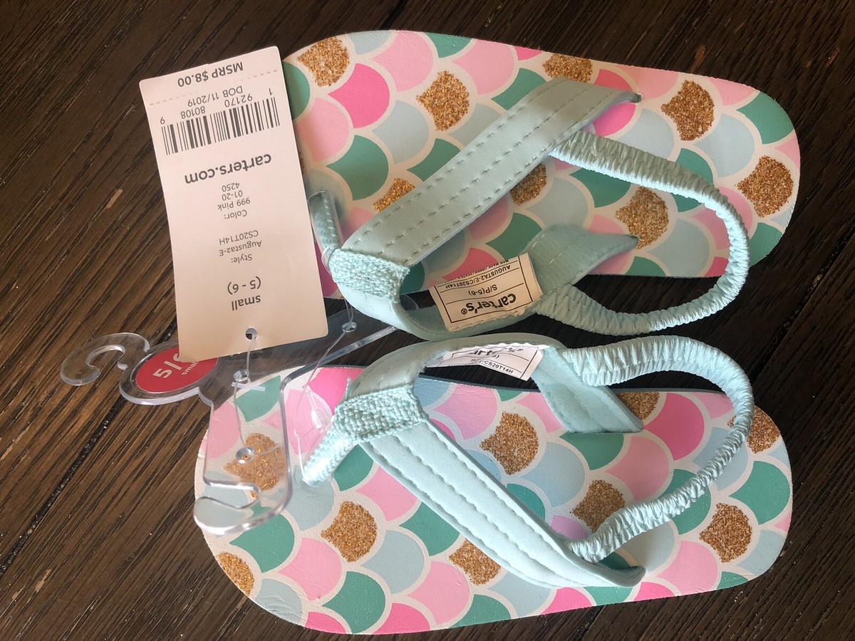 CARTER'S GIRLS FLIP FLOPS NWT SIZE S (5/6) Mermaid scales Beach