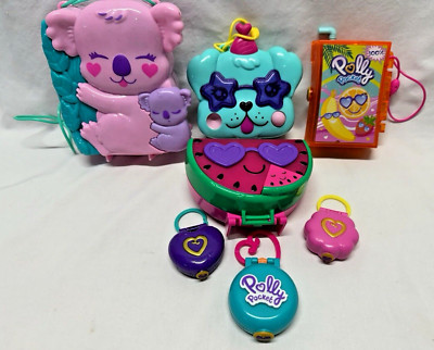 Bundle of Polly Pocket Compact Lot Of 7 Figures Koala Dog Watermelon And Extras!