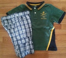 Gymboree Outfit Polo Club Shirt  Plaid Cargo Shorts Boys Size 6
