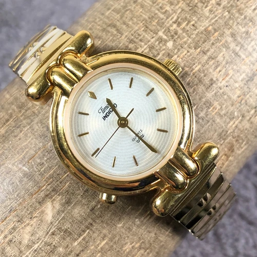 Vtg Timex Indiglo Women Gold Expansion Band 25mm Quartz Analog Watch 6 1/4"