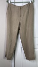 VTG Talbots Women Irish Linen Cropped Pants Sz 14 Tan Lagenlook Coastal Normcore