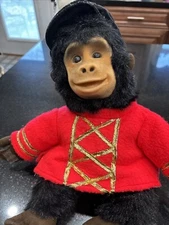 Vintage 1994 Toy Hosung Monkey Hand Puppet W/Red Jacket & Hat