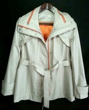 Kenneth Cole Beige Coated Linen Belted Shower Proof Jacket Mac Coat Sz M 12-14