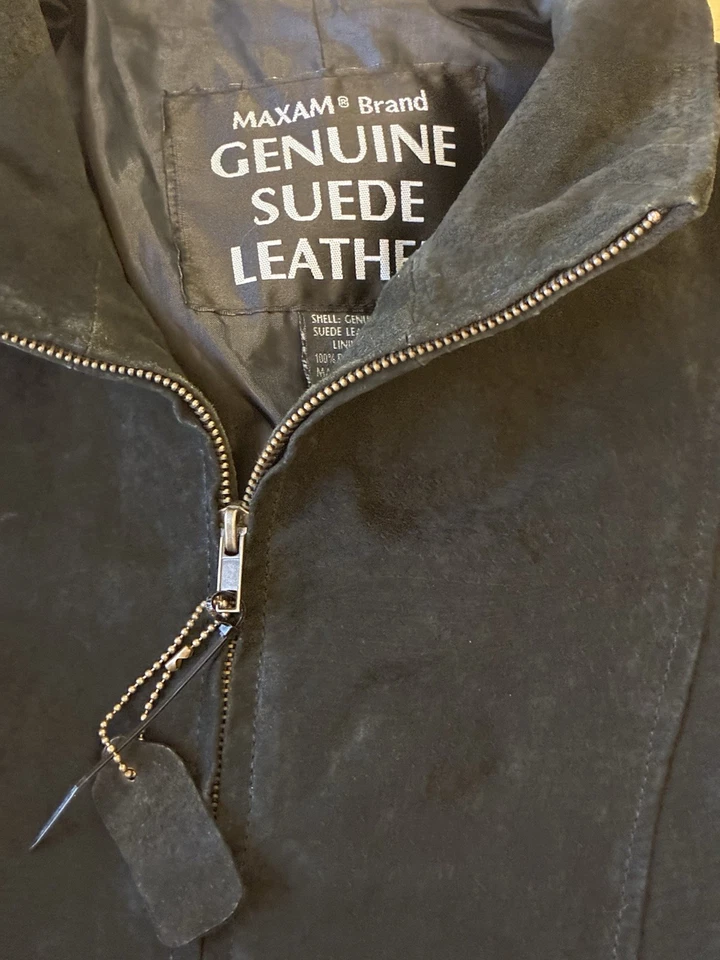 Chaqueta De Colección Genuina 100% Cuero Gamuza Negra Mujer M Western Años 90 Grunge Retro Foto 4 de 4