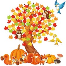 155 PCS Fall Tree Bulletin Board Decorations Set Autumn Animal Leaves Cutout