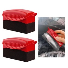 2 PCS Tire Shine Applicator, Flat Dressing Waxing Sponge Pads With Lid Red
