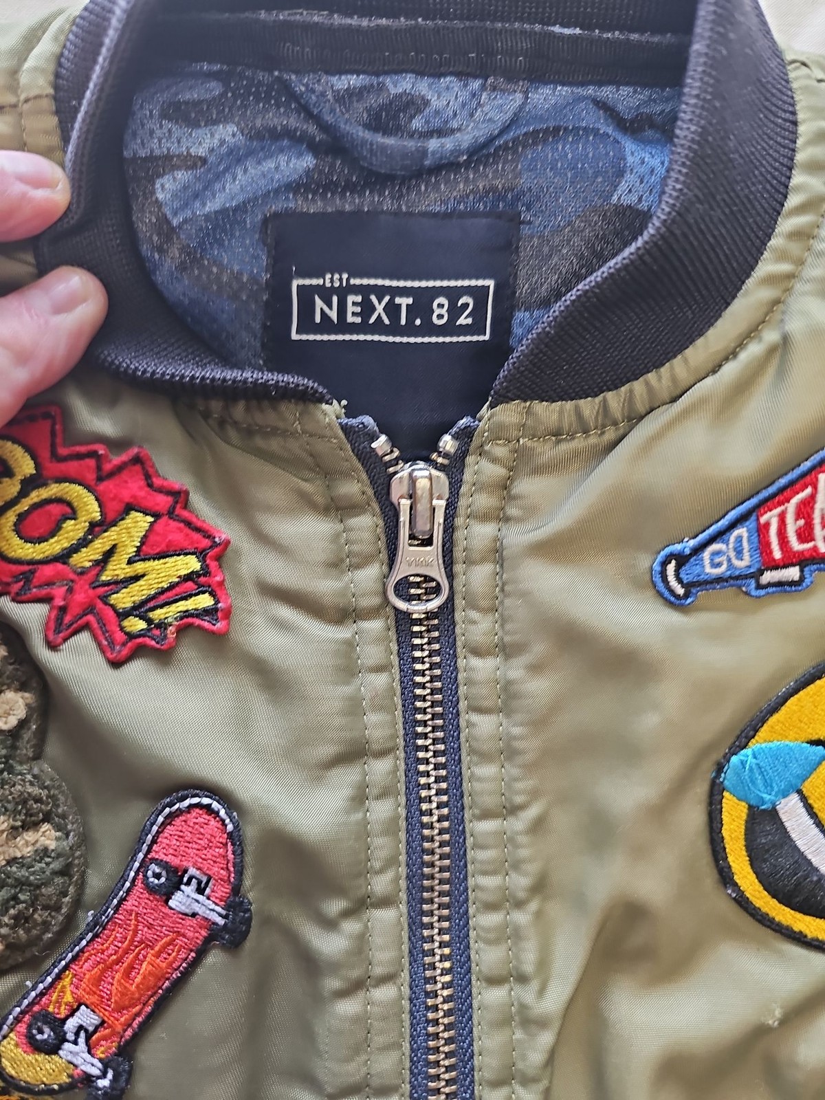 Next Kids Olive Green Bomber Jacket with Patches S807 image 2