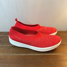 Fitflop Uberknit Slip-On Shoes Ballerina Flats Red Sparkle Women's 7 Comfort