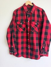 men's red and black buffalo plaid flannel button- up shirt long sleeve size L