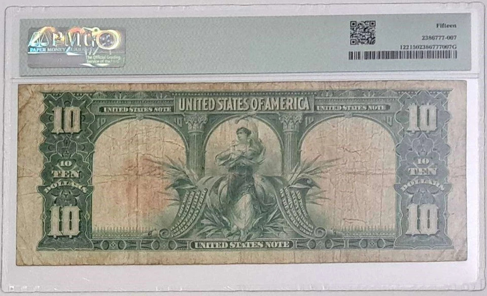 1901 USA $10 Ten Dollars "BISON" Legal Tender SN# E57655381 PMG 15 !NO COMMENTS! - Image 4 of 4