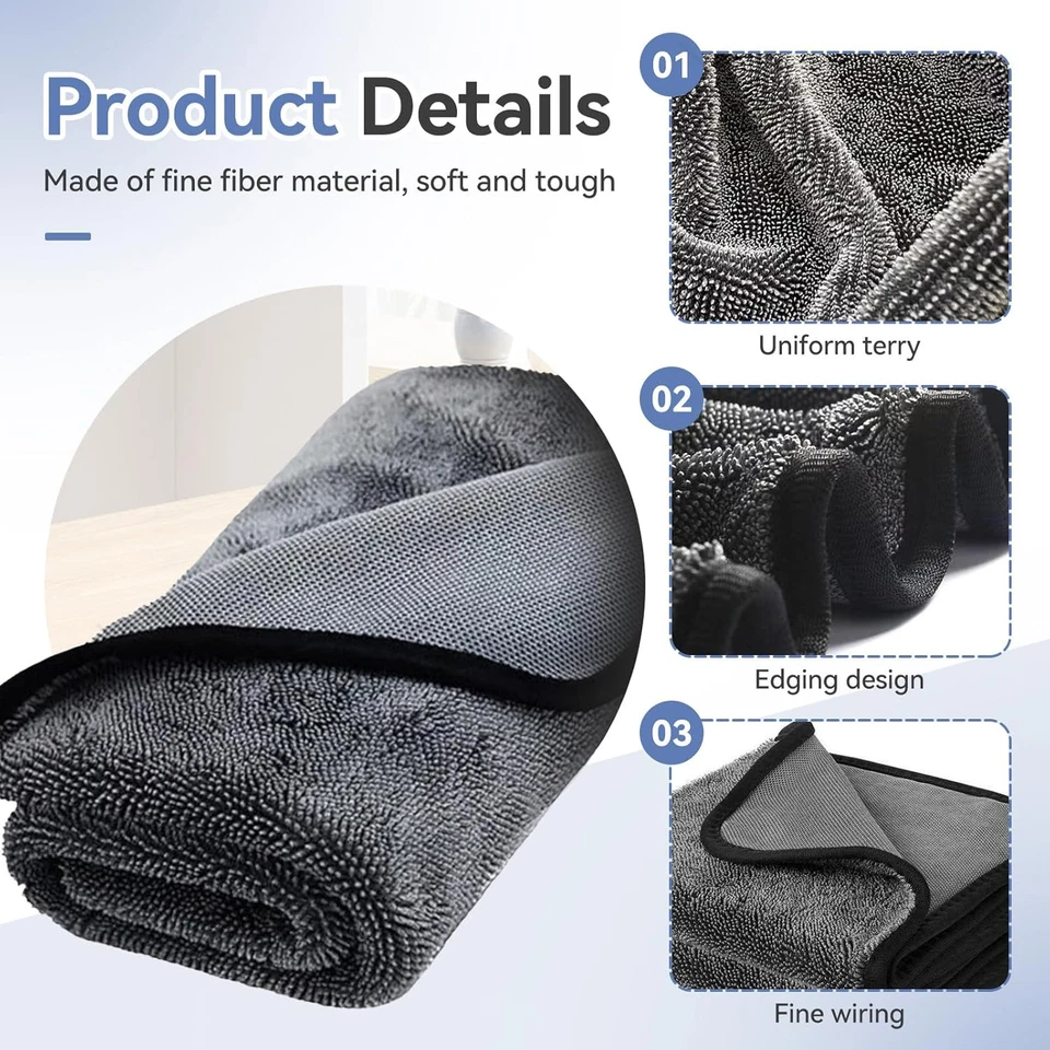 Paños de limpieza de ducha brillantes - 1 pieza súper absorbente 15,7 x 23,6 pulgadas, gris Foto 2 de 4