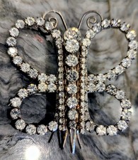 Antique Butterfly Brooch w Removable Hairpins Foil Back Strass Paste...