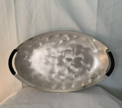 Vintage Dansk Mid Century Modern Metal Tray Oval Wrapped Handles Denmark MCM Dec