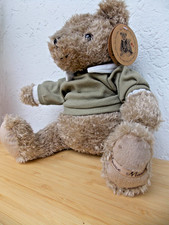 Ours En Peluche Harrods Merrythought Vintage - Fourrure Beige Noeud Rouge - 26 Cm - Comme Neuf