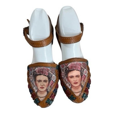 Frida Kahlo Huarache Sandals Womens Size 6 Brown Leather Mexican Ankle Strap 