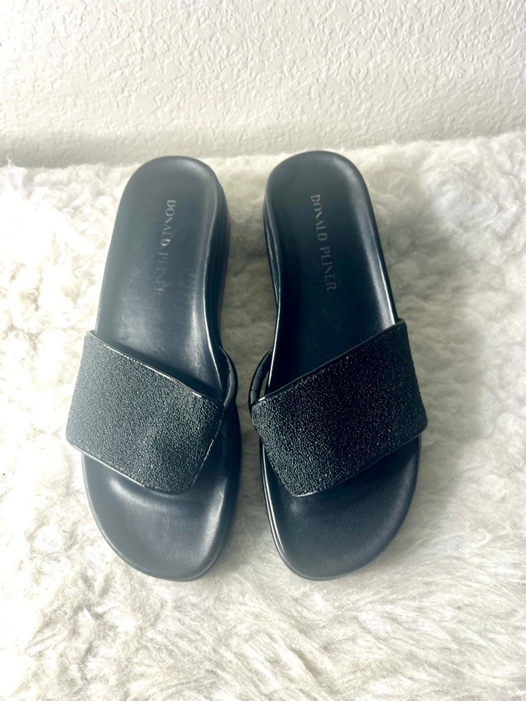 Donald Pliner FiFi Slide Black Shimmer Sandals Women Size 7.5M