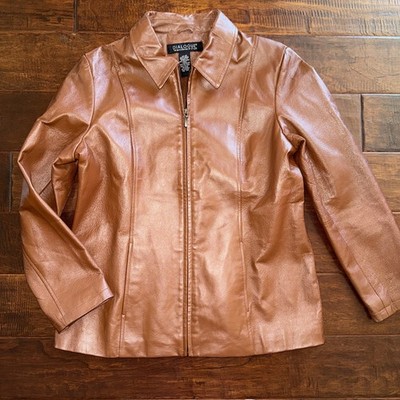Dialogue Womens Bronze Leather Jacket Full Zip Moto Copper Size M