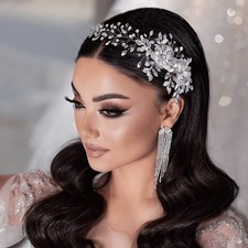 Bridal Hair Comb, Rhinestone Pearl Wedding Headpiece for Brides
