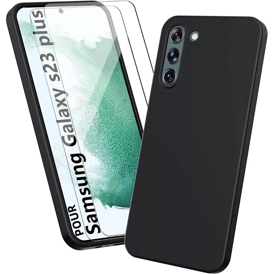 Coque Silicone noir pour Samsung Galaxy S24 Ultra S23 S22 2 verre trempe offert - Photo 2/4