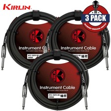 3-PACK Kirlin 10FT 1/4" Mono Plug To Same 20AWG Instrument Cable Black