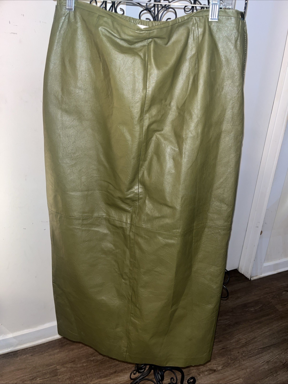 Vintage 80s 90s Leather Skirt Panel Pencil Midi Length Size 12