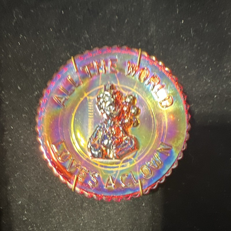 Iridescent Carnival Glass "All The World Loves A Clown" - U.V. Reactive