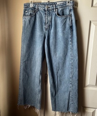 Rag & Bone High-Rise Wide-Leg Button-Fly Ankle Jeans w/Raw Hem. Women's 31