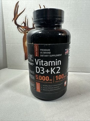 Raw Science Vitamin K2 D3 100 mcg 5000 IU 60 Capsules EXP 04/27 FREE SHIPPING