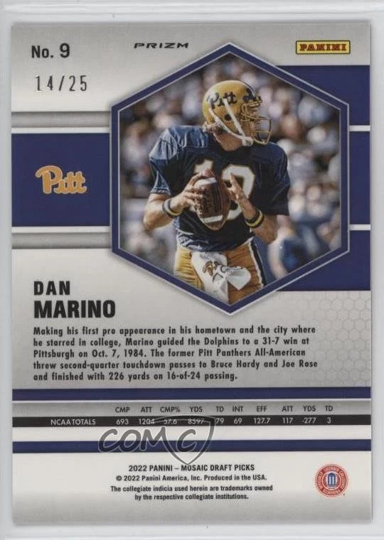 2022 Panini Mosaic Draft Picks Mosaic Pink Prizm /25 Dan Marino #9 HOF - Image 2 of 2