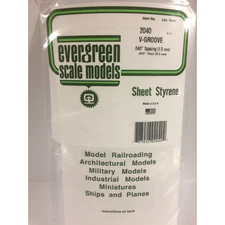 Evergreen 2040 Styrene Plastic V-Groove Styrene Plastic 0.040"x 12"x 6" (1)