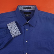 Paul Fredrick Men's Button-Up Long Sleeve Shirt Blue White Dot Size 17.5/34