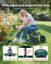New? Rolling Garden Cart with Swivel Seat, Heavy Duty Garden Seat with Storage
